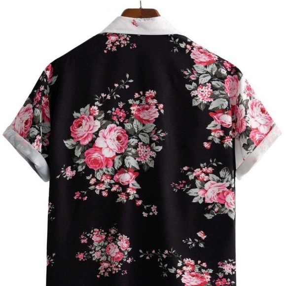 Black & White Mens Button Up Tee Shirt - Picture 3 of 6